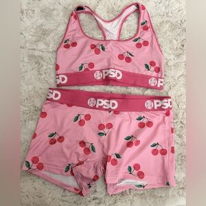 PSD Pink Cherry Print Sports Bra & Boxer Shorts